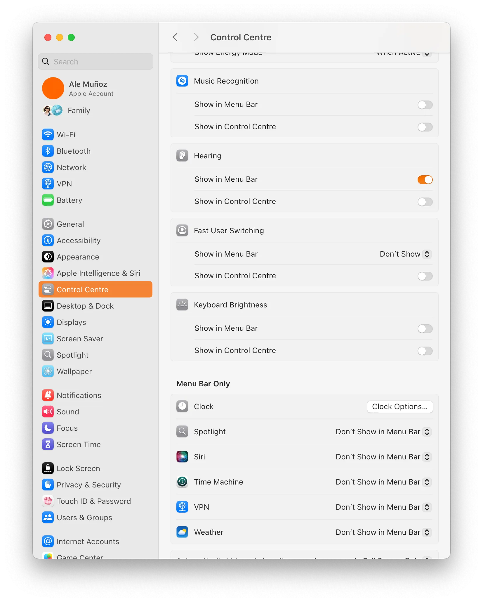 Menubar Option