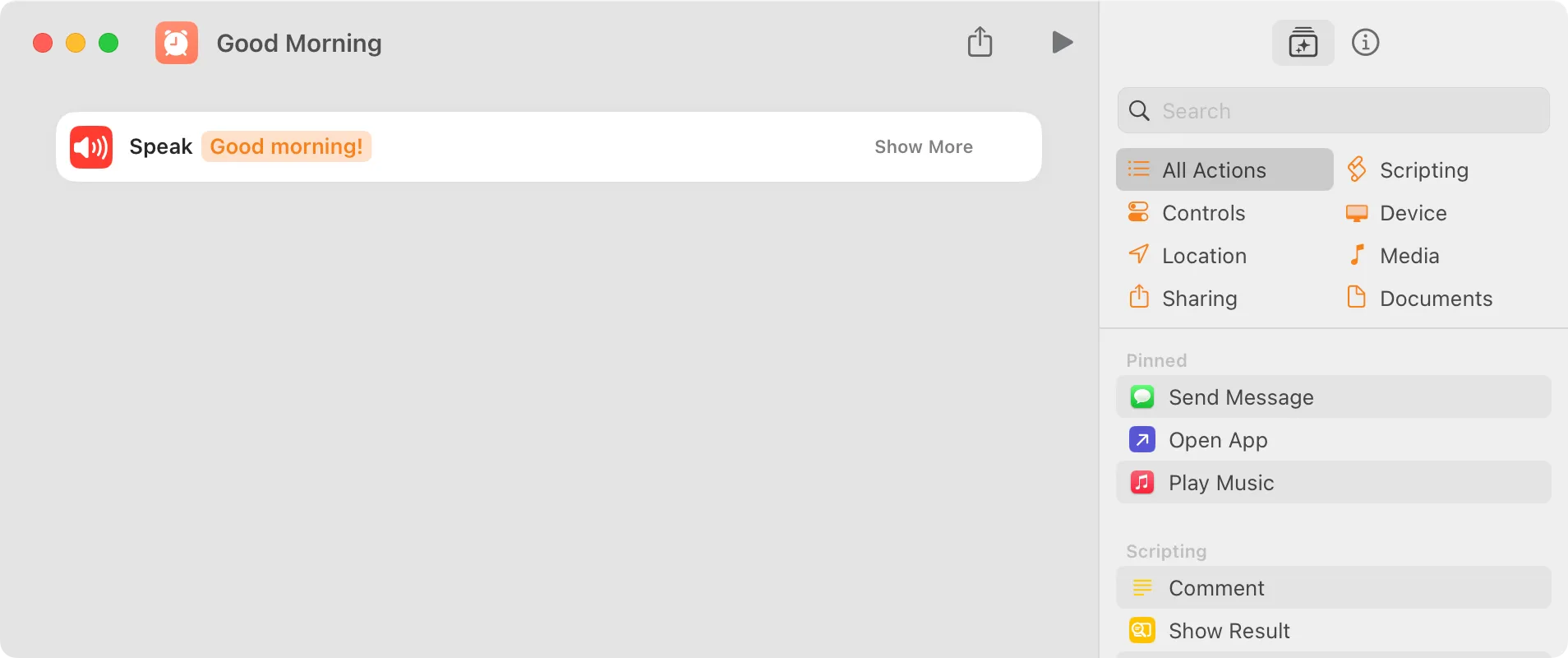 Screenshot of Shortcuts App